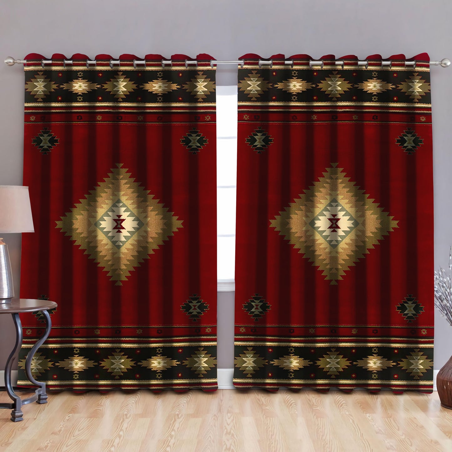 Native American Pattern Blackout Thermal Grommet Window Curtains Pi30052027
