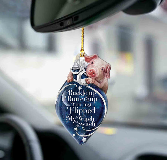 Pig buckle up two sided ornament