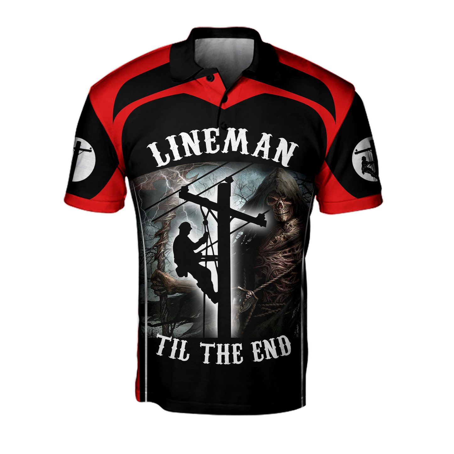 Premium Unisex All Over Printed Red And Black Lineman Shirts MEI