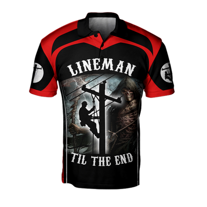 Premium Unisex All Over Printed Red And Black Lineman Shirts MEI