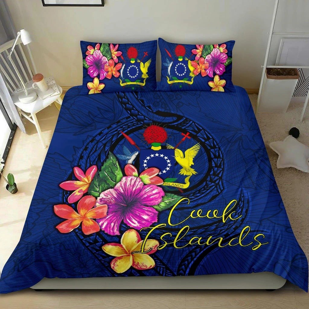 Cook Islands Polynesian Duvet Cover Set Floral With Seal Blue Bedding Set