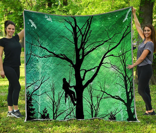 Premium All Over Printed Green Arborist Logger Lumberjack Quilt MEI