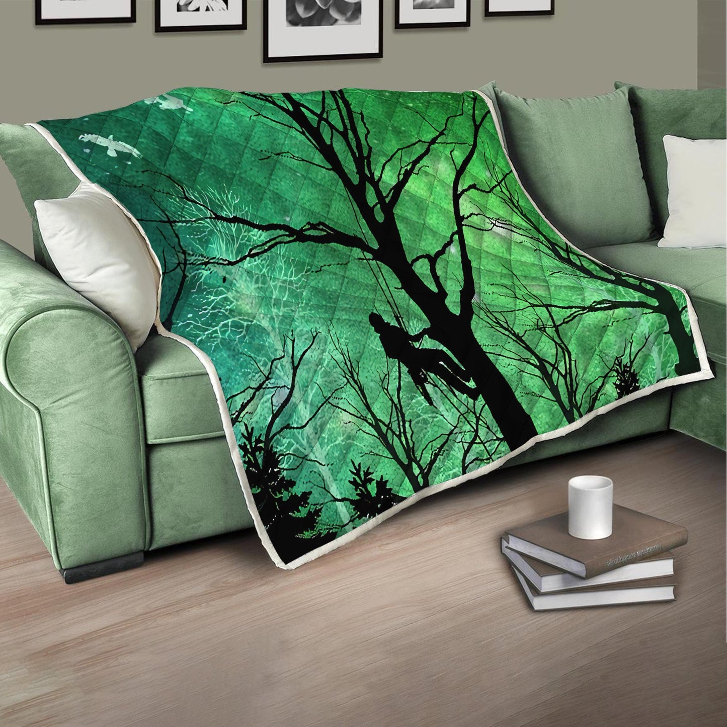 Premium All Over Printed Green Arborist Logger Lumberjack Quilt MEI