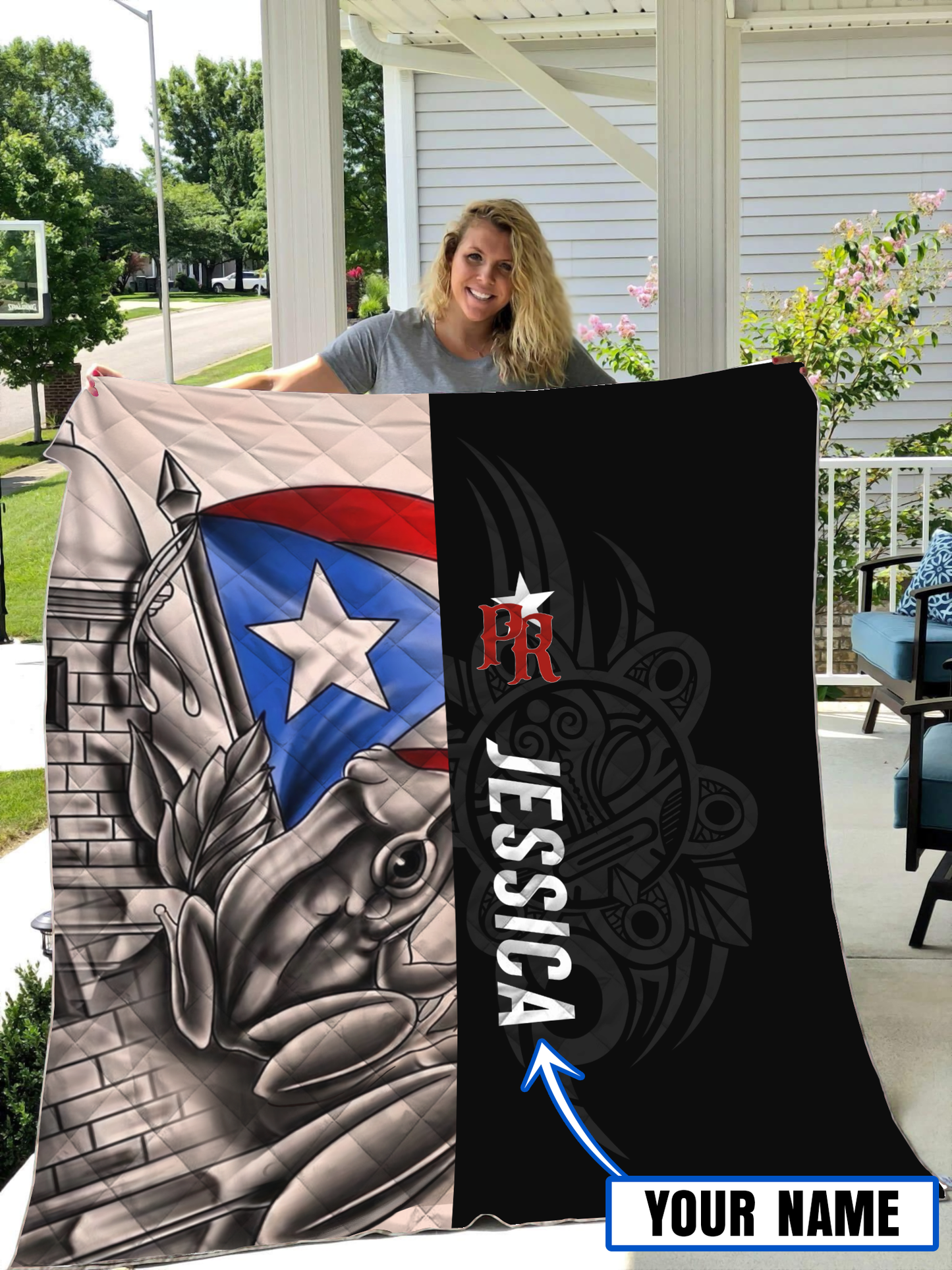 Customize Name Common Coquí Puerto Rico Quilt Blanket