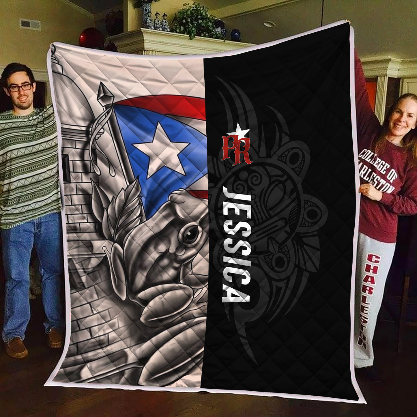 Customize Name Common Coquí Puerto Rico Quilt Blanket