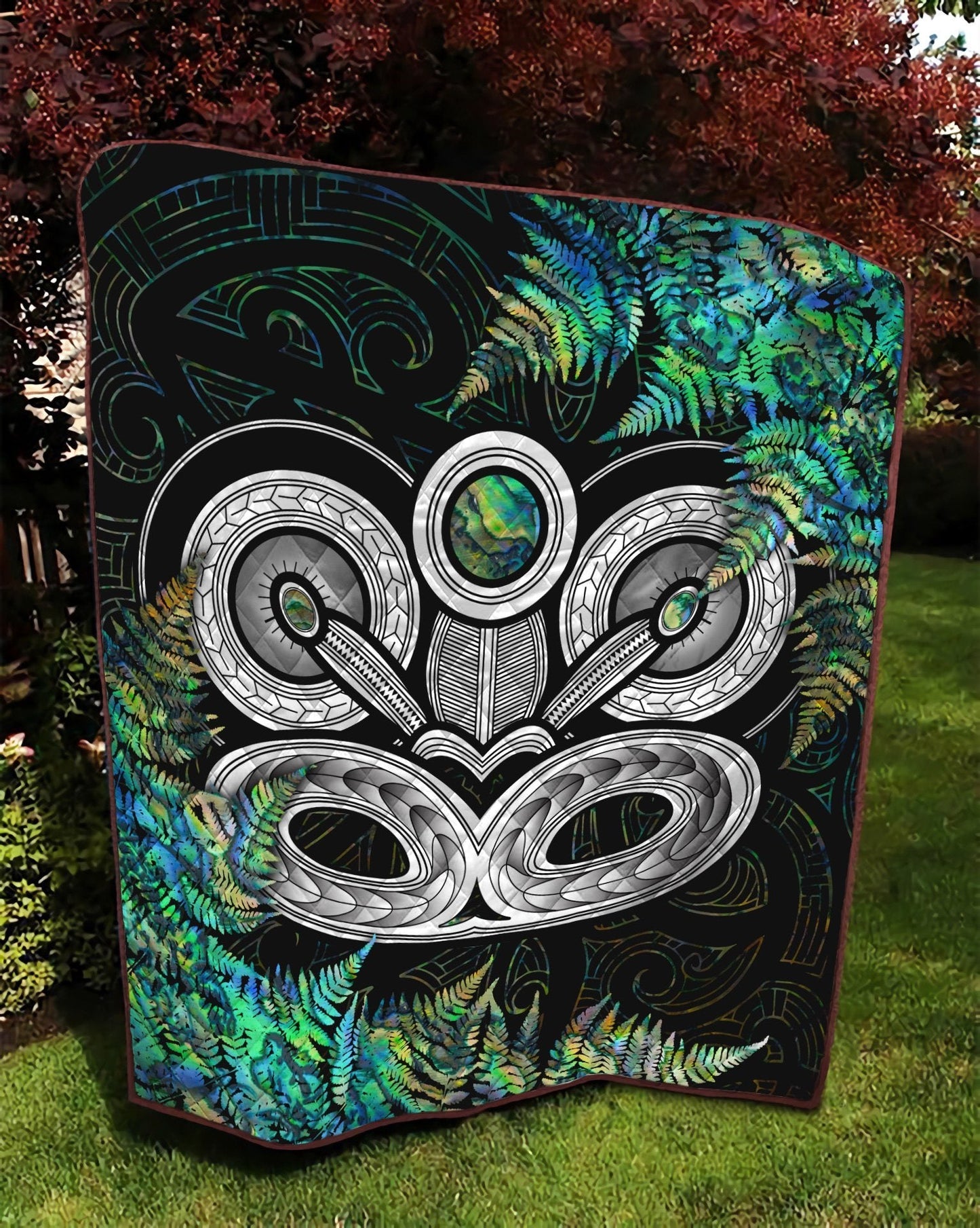 New Zealand Aotearoa Maori Tiki Silver Fern Paua Shell Painting Art Quilt ML