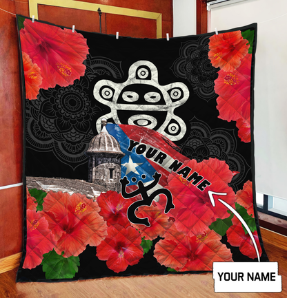 Customize Name Sol Taino Puerto Rico Quilt Blanket