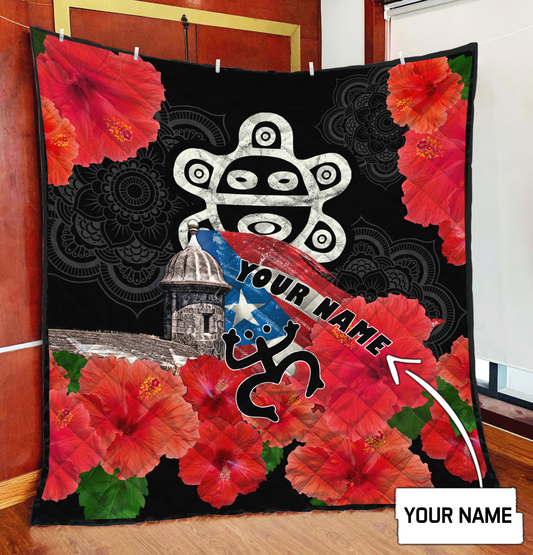 Customize Name Sol Taino Puerto Rico Quilt Blanket
