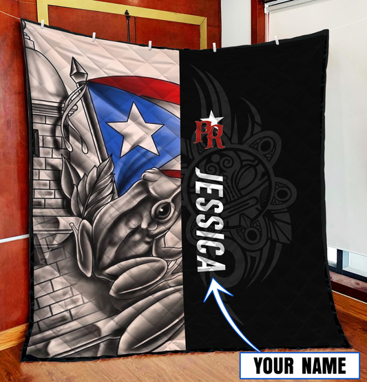Customize Name Common Coquí Puerto Rico Quilt Blanket