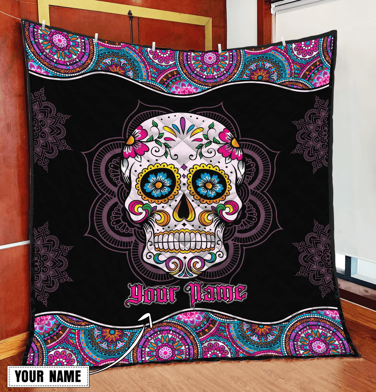 Customize Name Surgar Skull Quilt