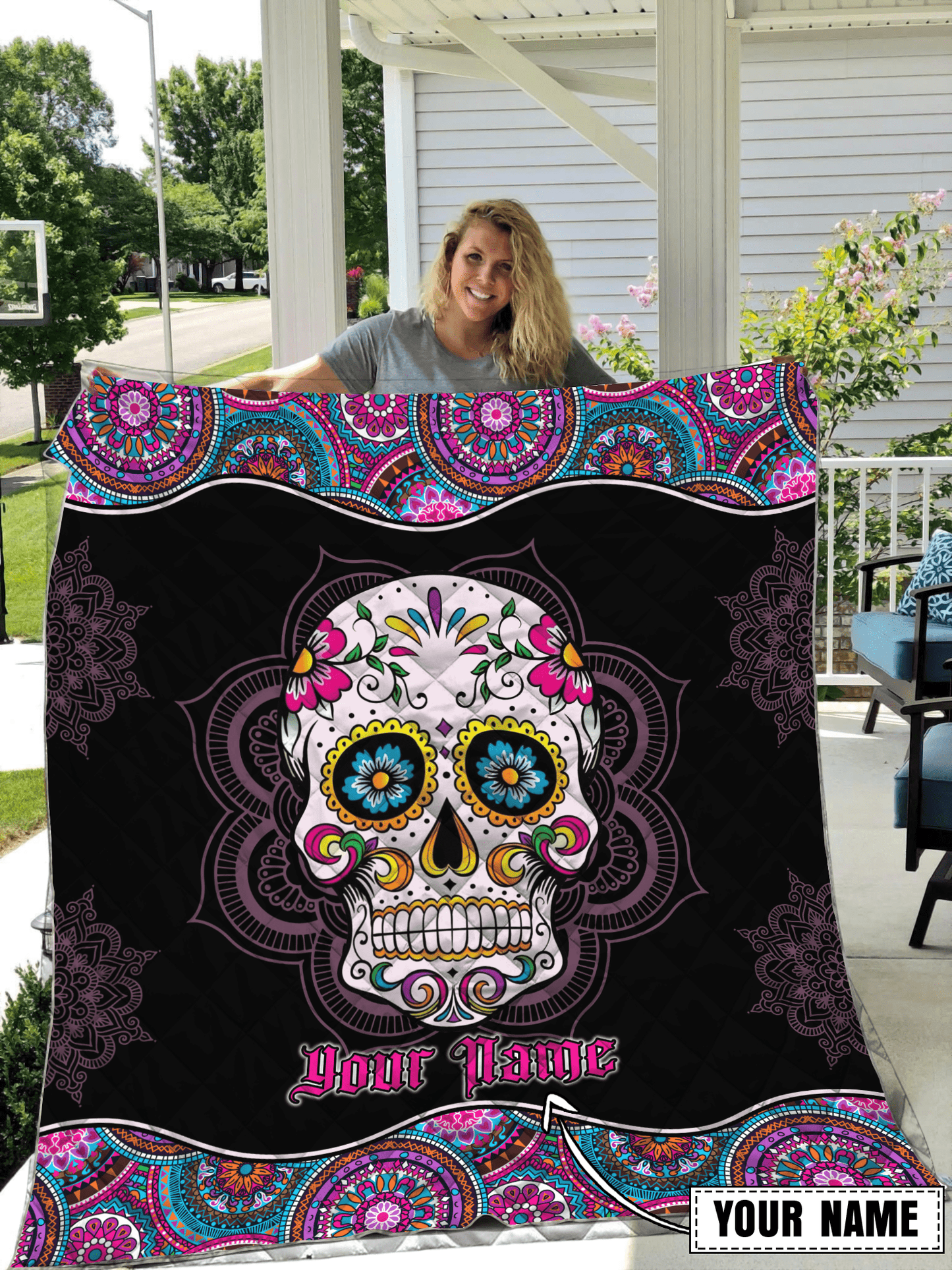 Customize Name Surgar Skull Quilt