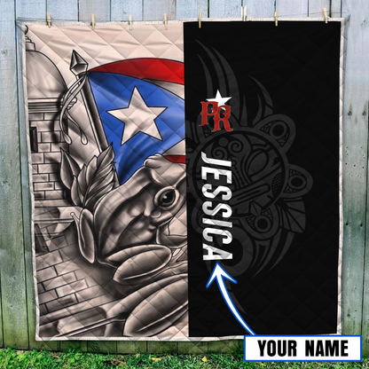 Customize Name Common Coquí Puerto Rico Quilt Blanket
