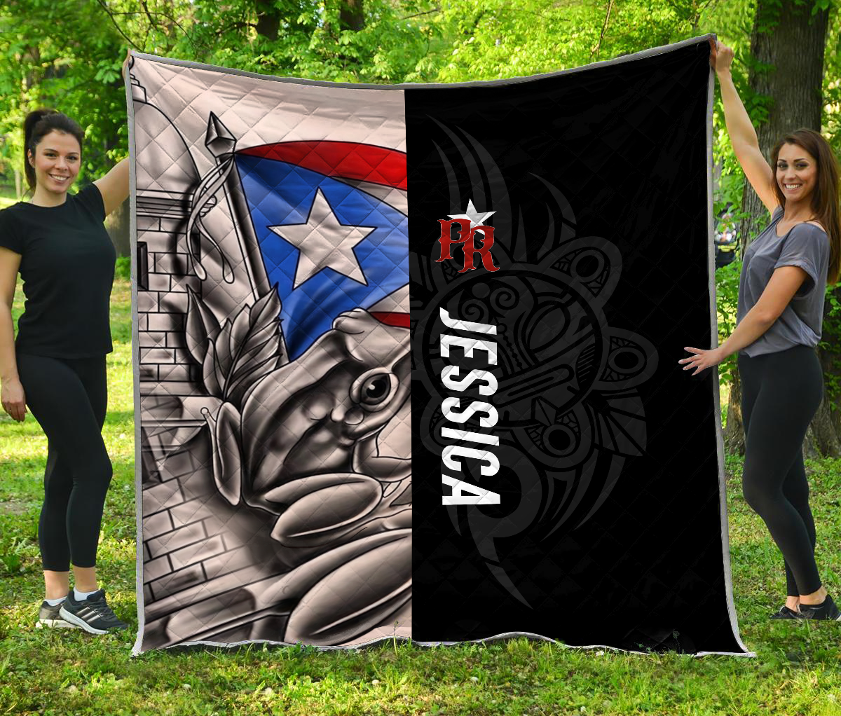 Customize Name Common Coquí Puerto Rico Quilt Blanket