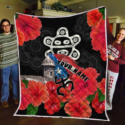 Customize Name Sol Taino Puerto Rico Quilt Blanket