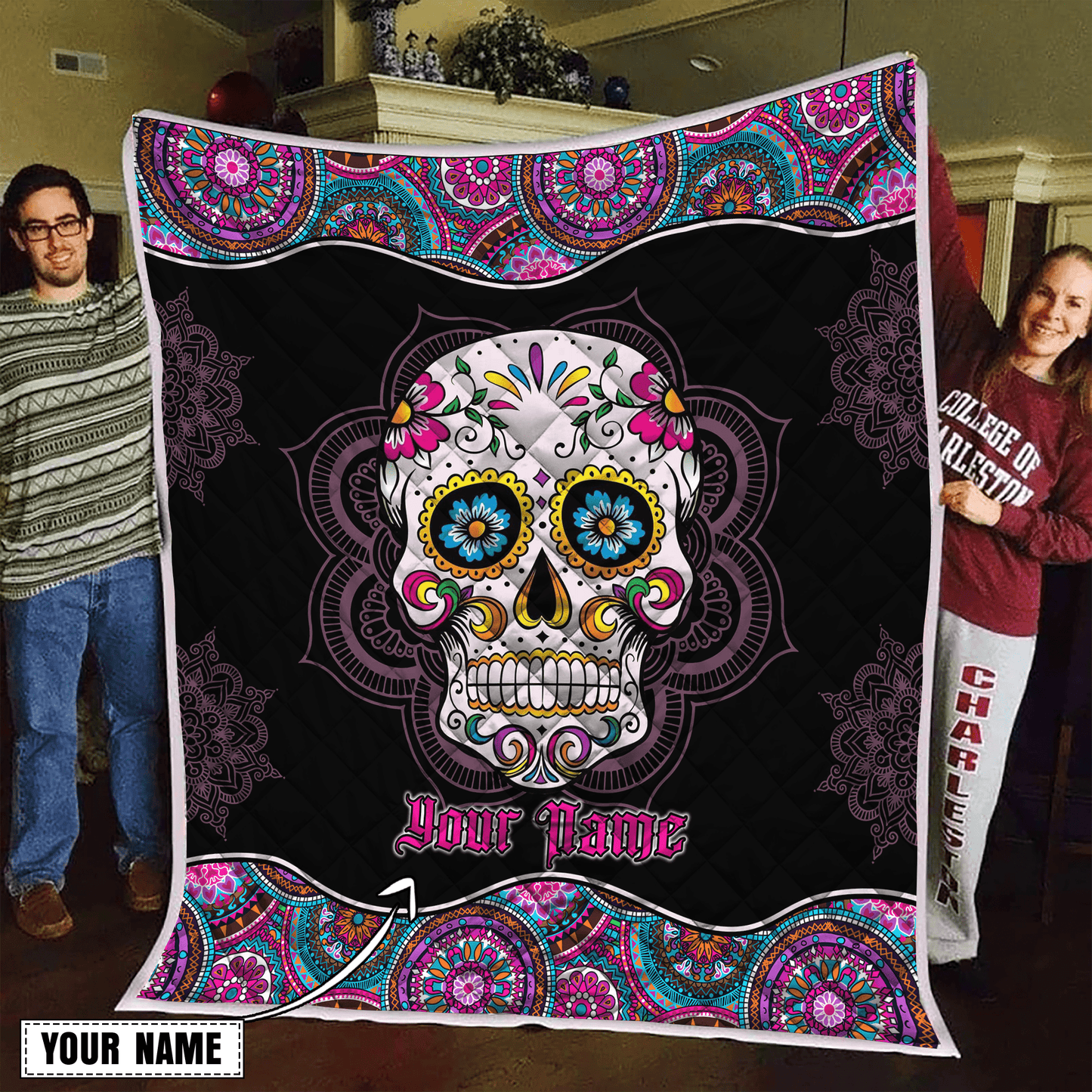 Customize Name Surgar Skull Quilt