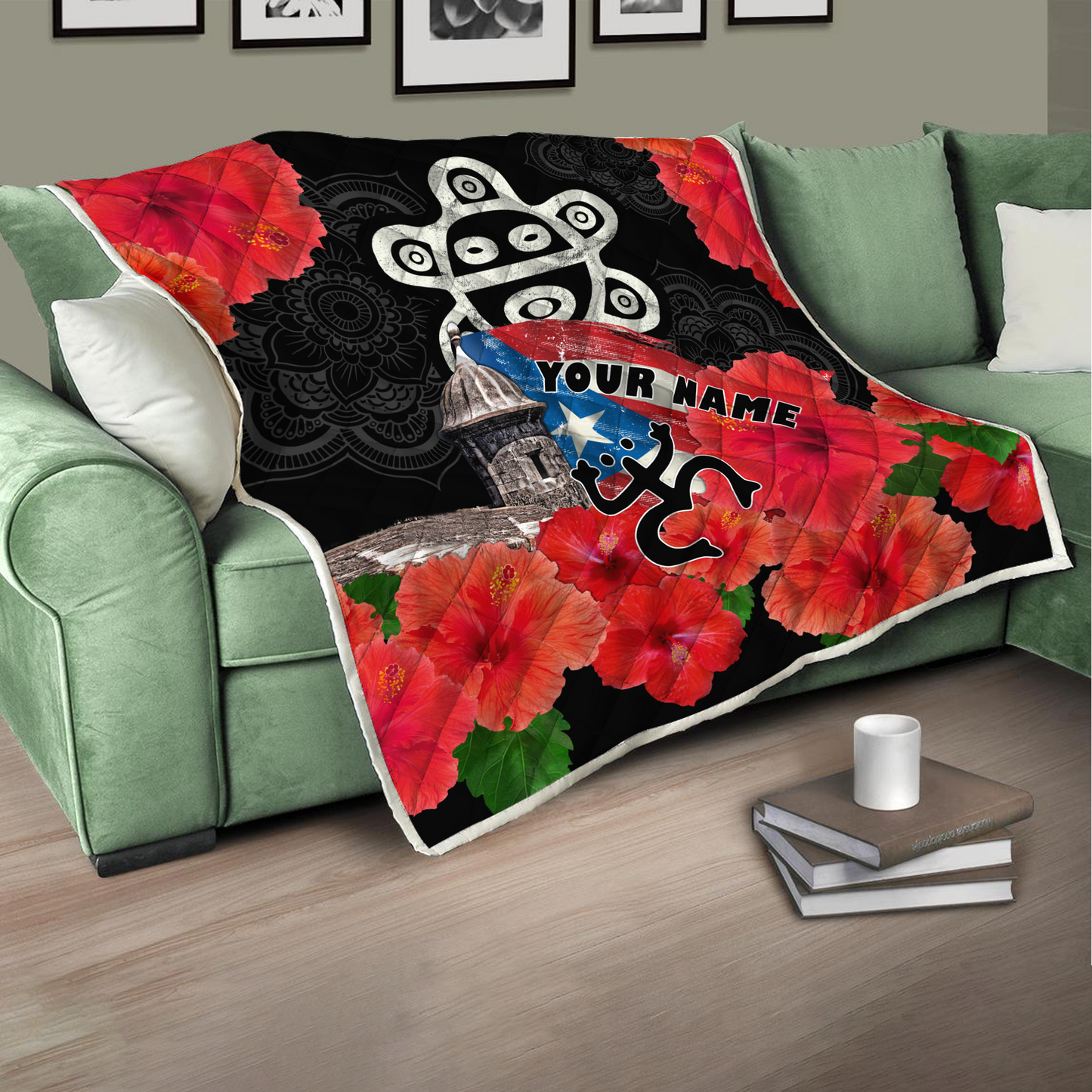 Customize Name Sol Taino Puerto Rico Quilt Blanket
