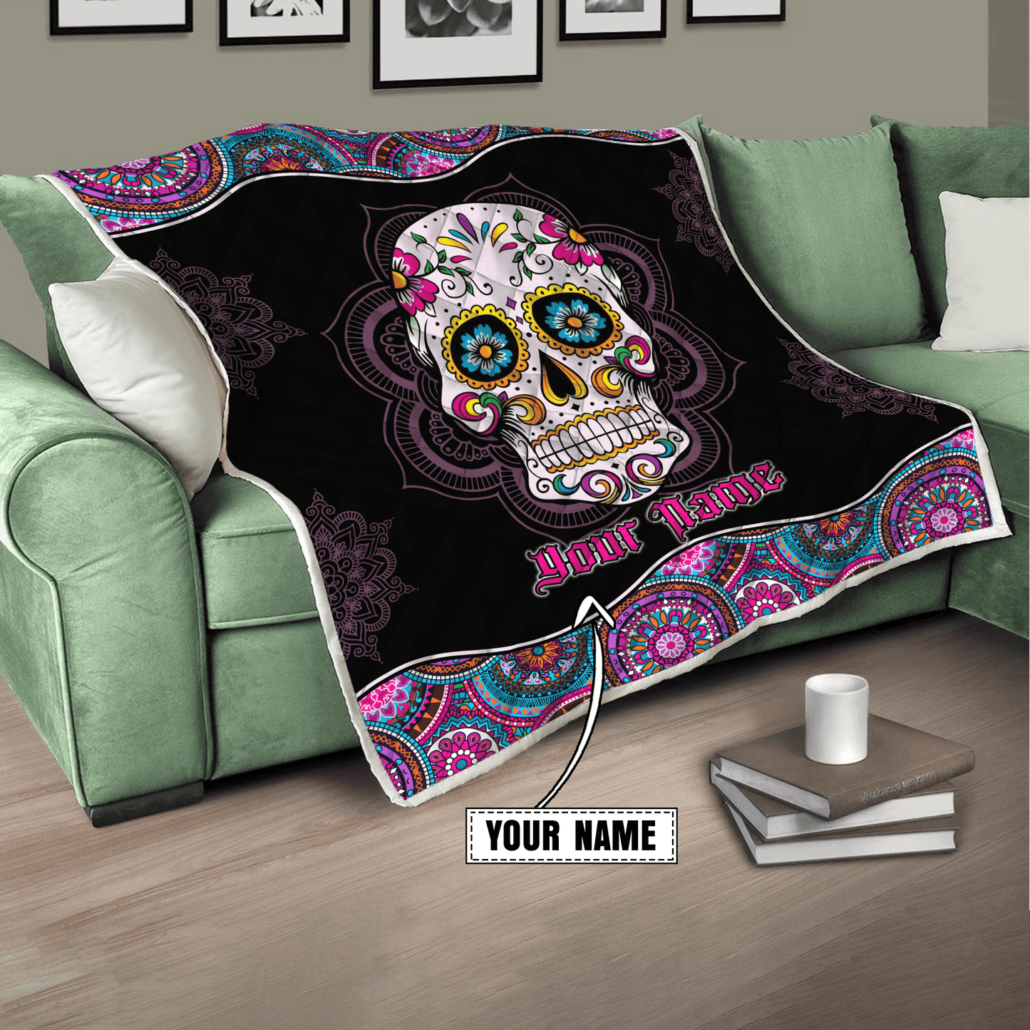 Customize Name Surgar Skull Quilt