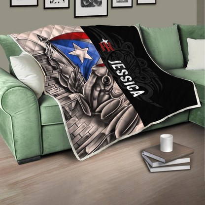 Customize Name Common Coquí Puerto Rico Quilt Blanket
