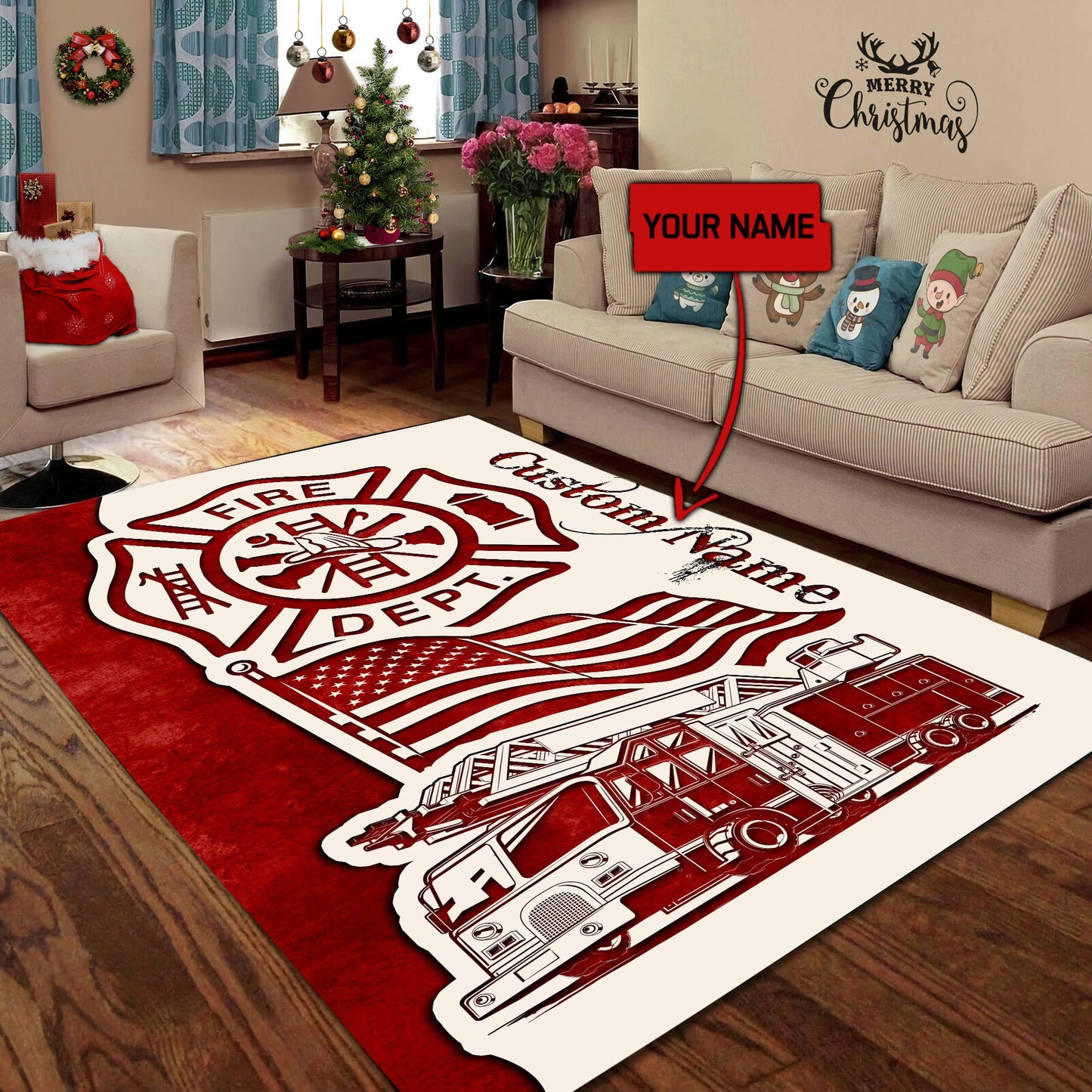 Customize Name Strong Firefighter  Rug