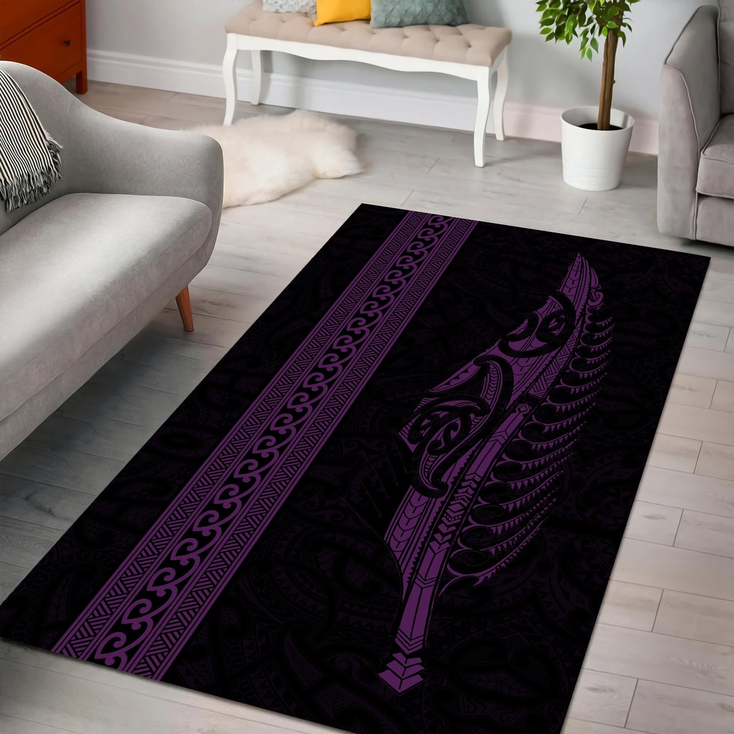 Maori Silver Fern Purple Rug AM15072104.S1