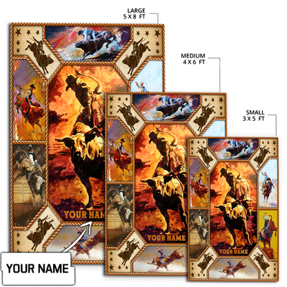 Personalized Name Bull Riding 3D Rug Rodeo Art