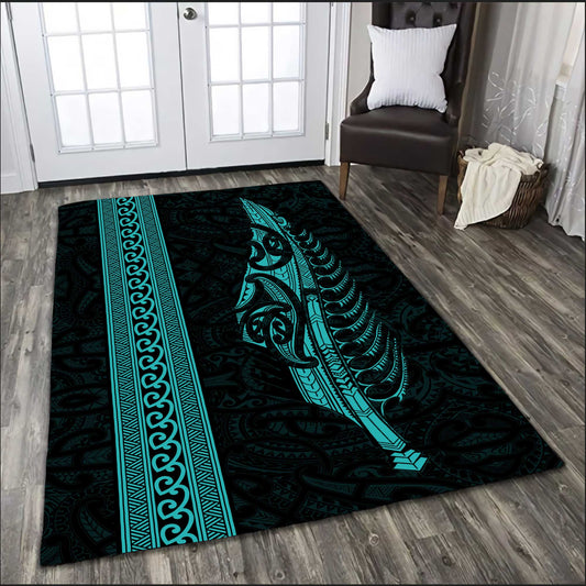 Maori Silver Fern Turquoise Aotearoa Rug AM15072104.S2