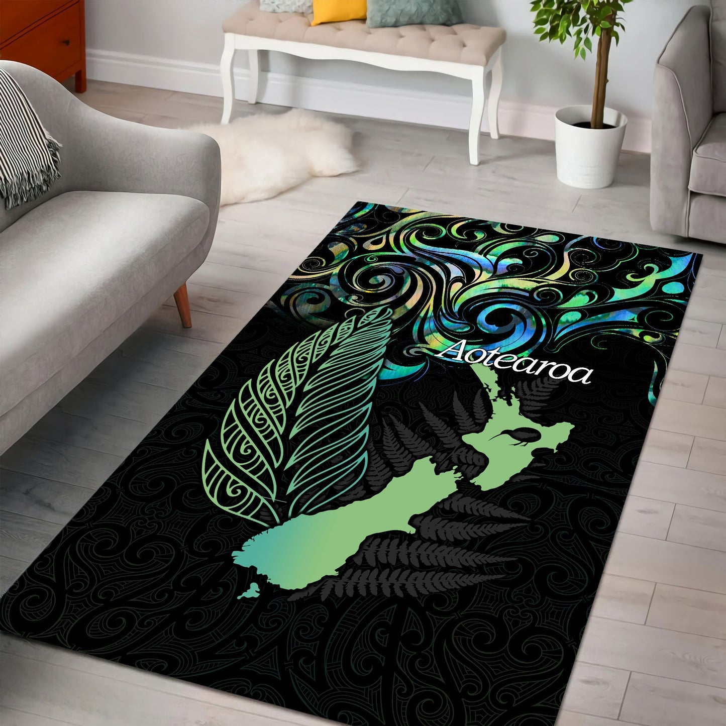 New Zealand Aotearoa Maori And Fern Rug NTN12062101