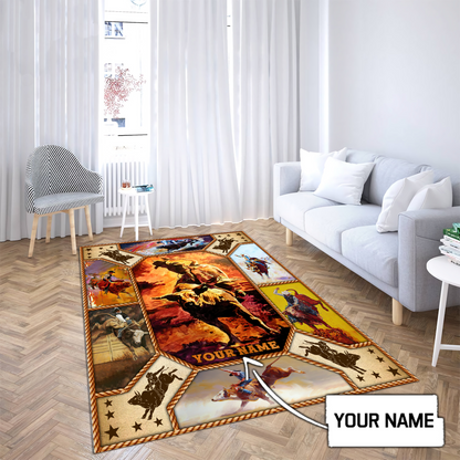 Personalized Name Bull Riding 3D Rug Rodeo Art