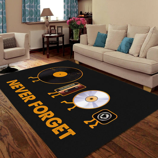 Never Forget Vinyl Record, Cassette, CD and MP3 Audio Player Rug
