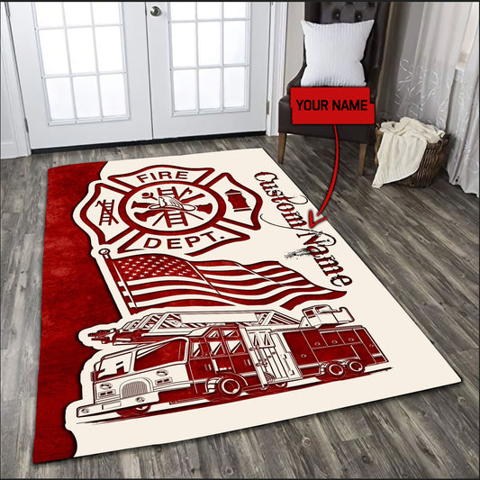 Customize Name Strong Firefighter  Rug