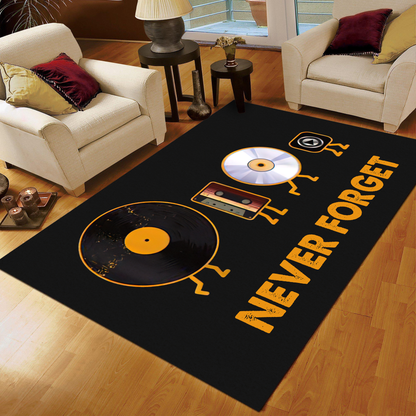Never Forget Vinyl Record, Cassette, CD and MP3 Audio Player Rug