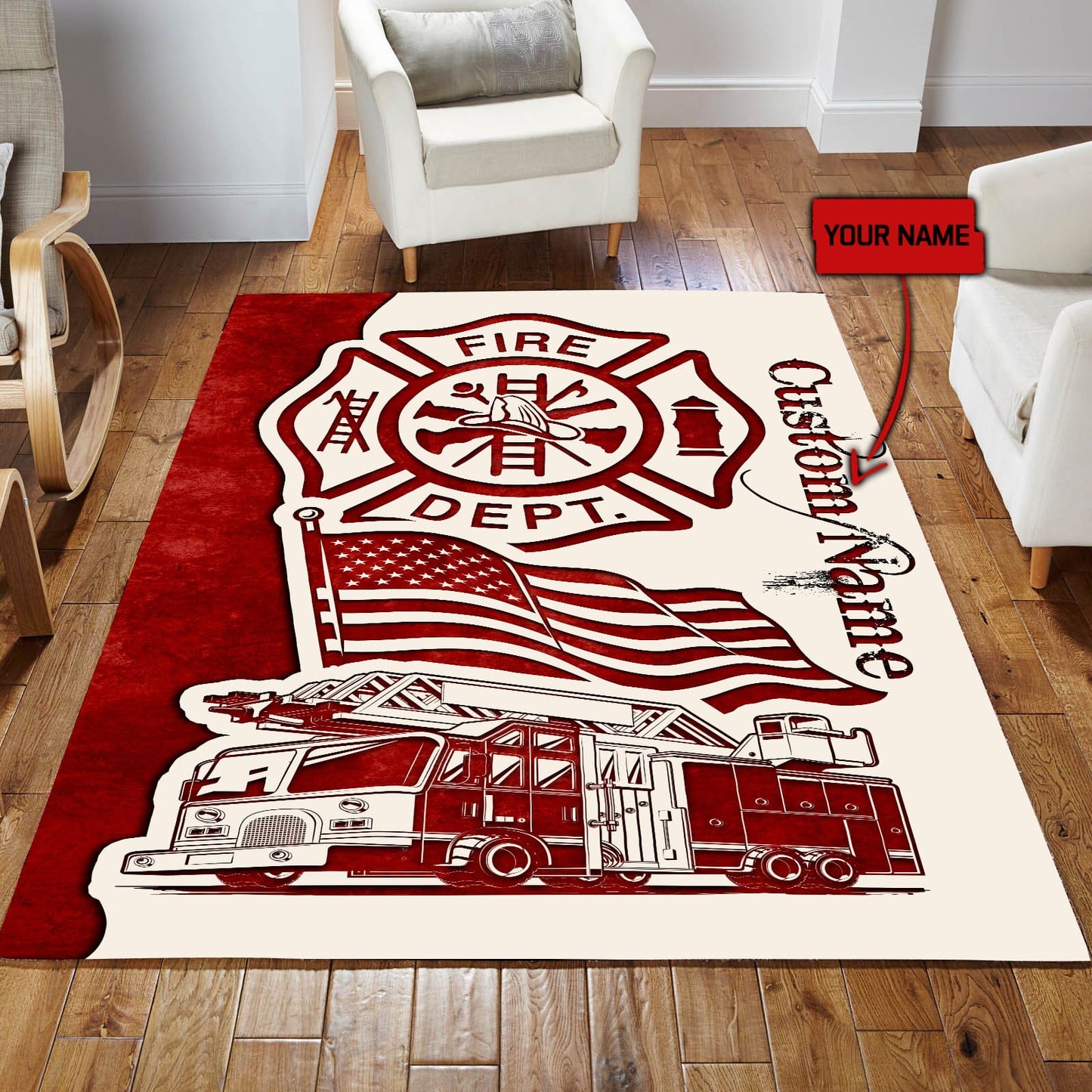 Customize Name Strong Firefighter  Rug