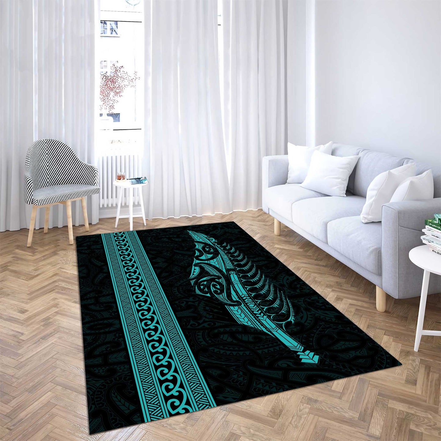 Maori Silver Fern Turquoise Aotearoa Rug AM15072104.S2