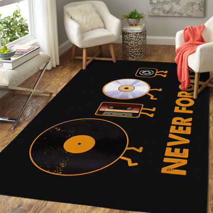 Never Forget Vinyl Record, Cassette, CD and MP3 Audio Player Rug