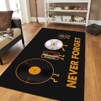 Never Forget Vinyl Record, Cassette, CD and MP3 Audio Player Rug