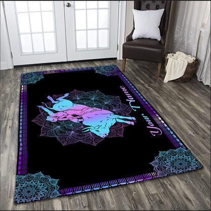 Personalized Name Bull Riding 3D Rug Mandala