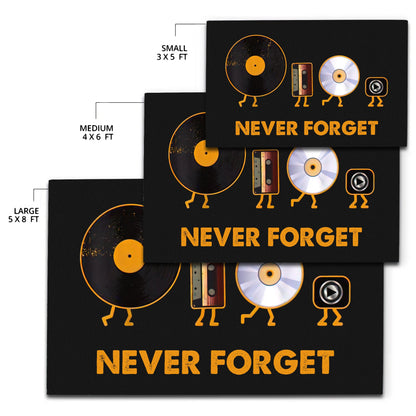 Never Forget Vinyl Record, Cassette, CD and MP3 Audio Player Rug