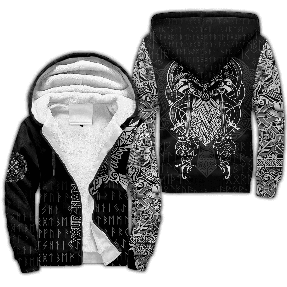 Premium Fleece Zip-up Hoodie Raven Of Odin Tattoo 3D All Over Printed