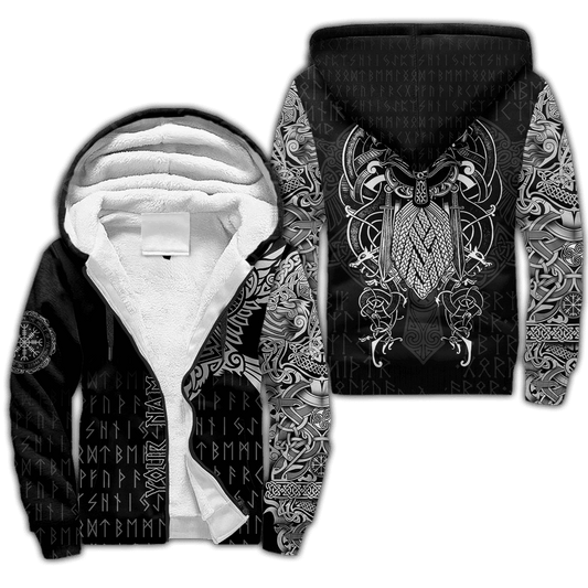 Premium Fleece Zip-up Hoodie Raven Of Odin Tattoo 3D All Over Printed