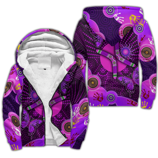 Aboriginal Naidoc Week 2021 Purple Butterflies Fleece Zip-Up Hoodie For Men And Women