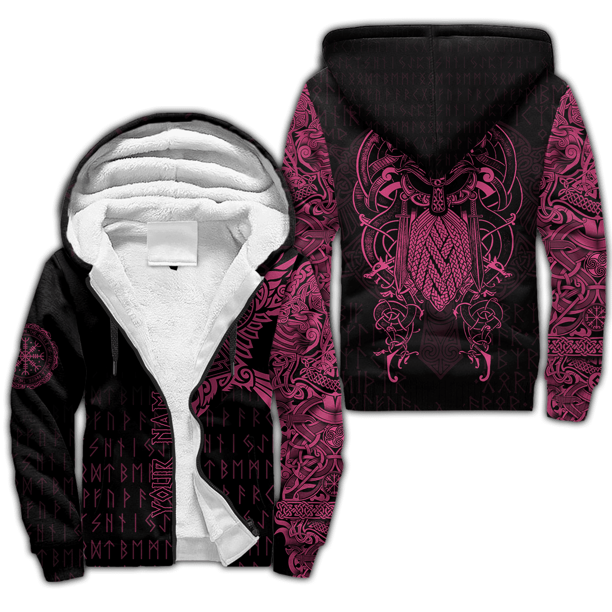 Premium Fleece Zip-up Hoodie Raven Of Odin Tattoo 3D All Over Printed