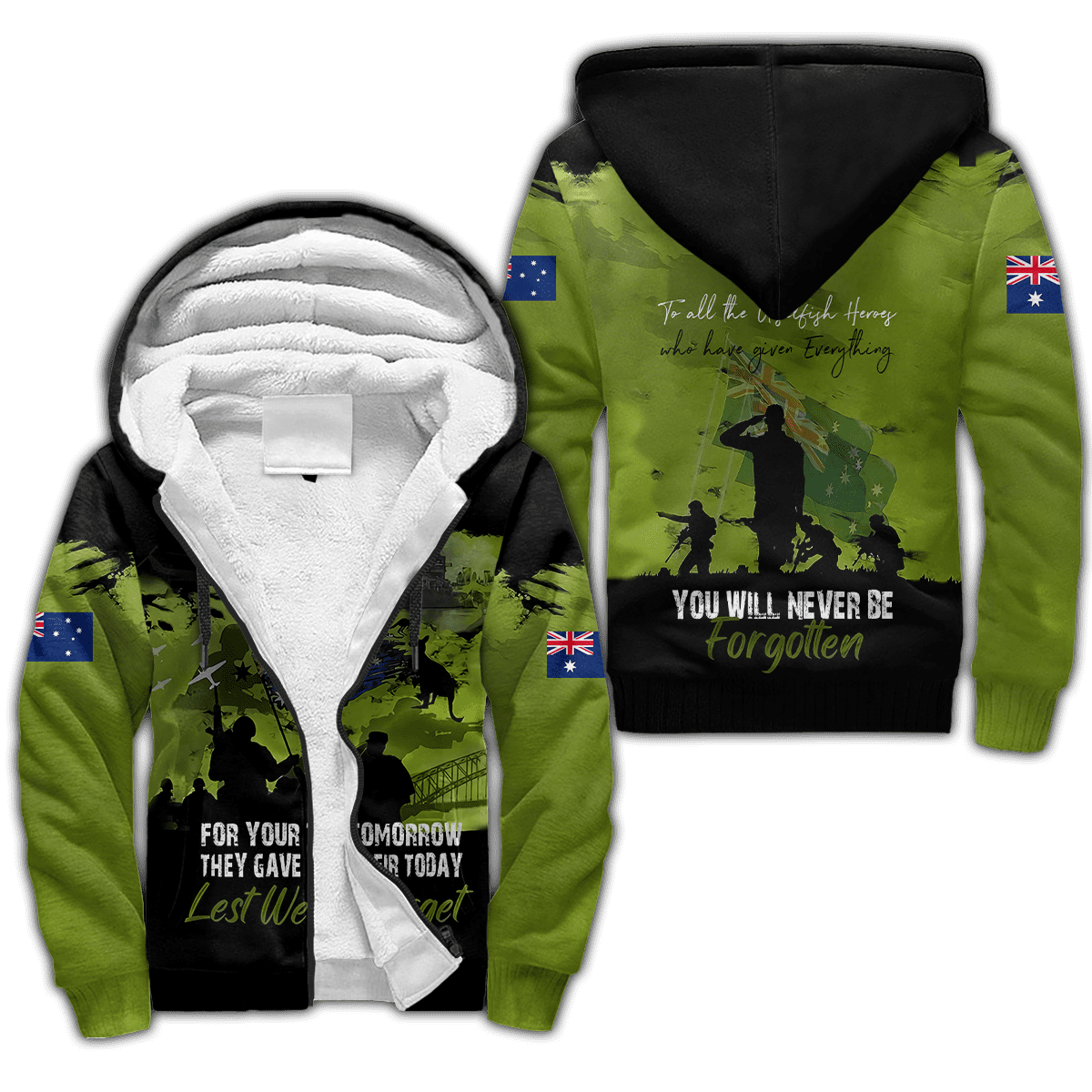 Premium Unisex Hoodie Green Lest We Forget Anzac Day ML