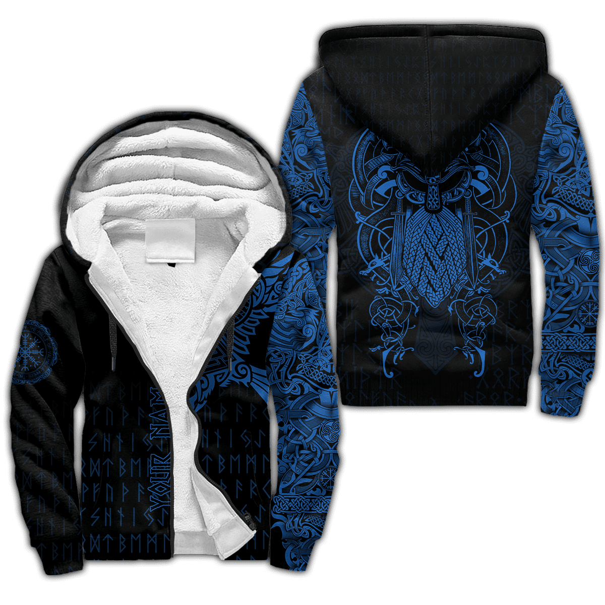 Premium Fleece Zip-up Hoodie Raven Of Odin Tattoo 3D All Over Printed