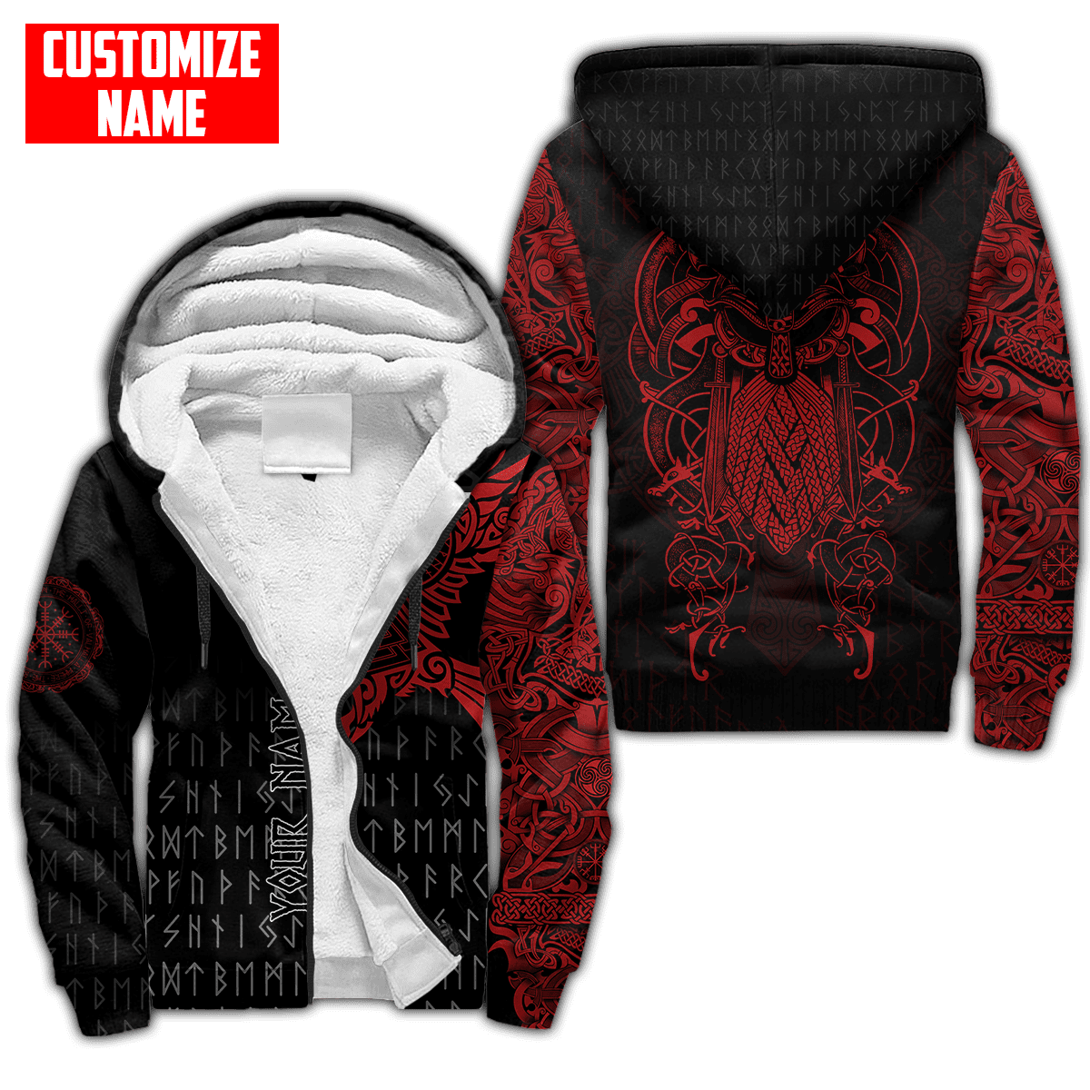 Premium Fleece Zip-up Hoodie Raven Of Odin Tattoo 3D All Over Printed