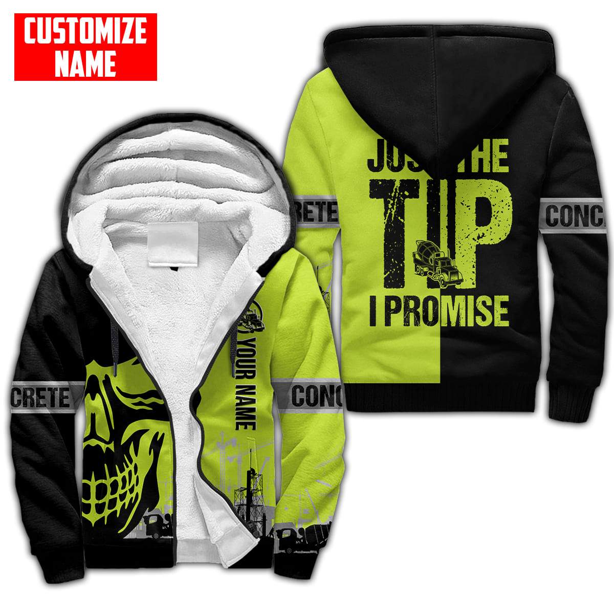 Concrete Finisher Site Skull Green Safety Custom name 3D Printed Shirts