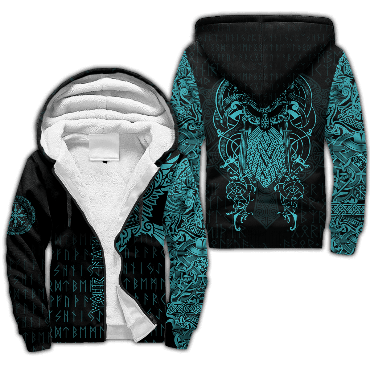 Premium Fleece Zip-up Hoodie Raven Of Odin Tattoo 3D All Over Printed