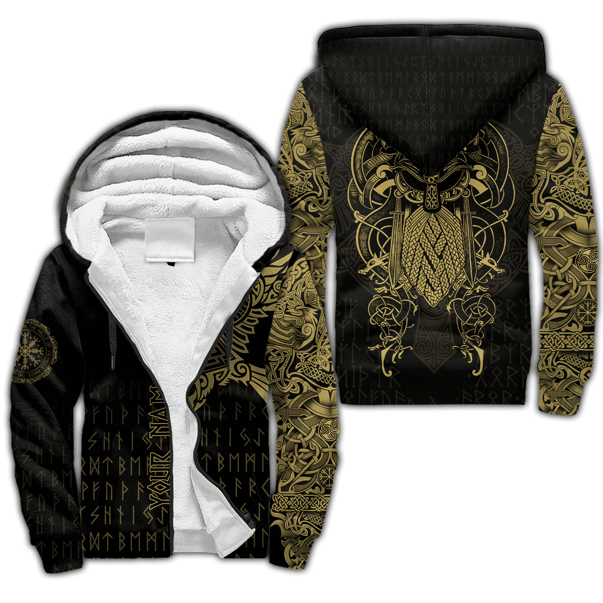 Premium Fleece Zip-up Hoodie Raven Of Odin Tattoo 3D All Over Printed