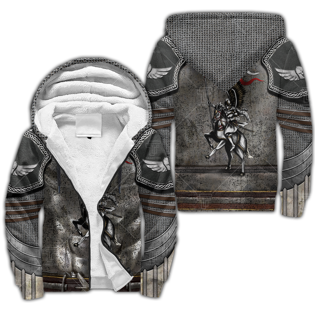 Premium Fleece Zip-up Hoodie Polish Winged Hussars 3D All Over Printed
