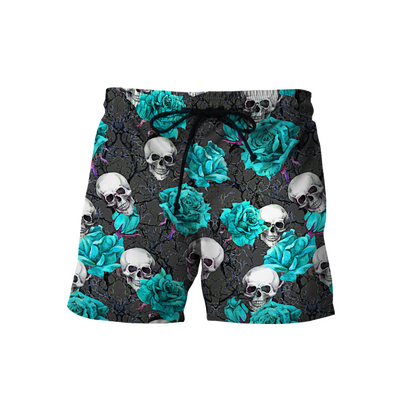 Turquoise Rose Skull Hawaii Shirt Combo With Short