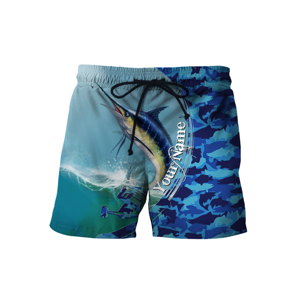 Custom name Marlin Fishing Camo 3D Design print shirts
